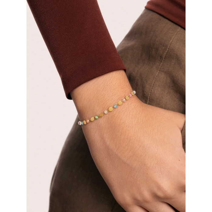 Pulsera Crystals Solar Acero Baño Oro