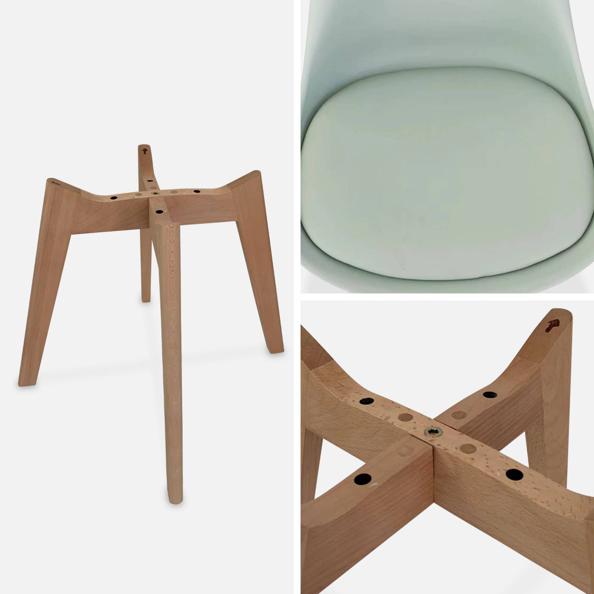 Lot de 4 chaises scandinaves. pieds bois de hêtre. chaises 1 place. vert céladon