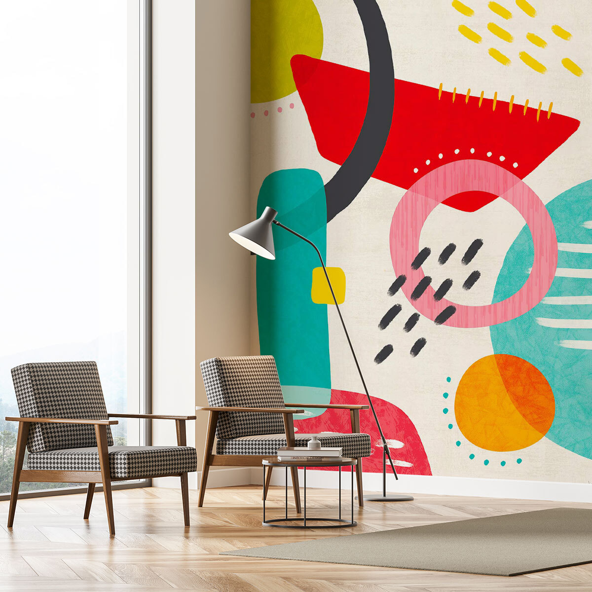 Papier peint composition abstraite formes et textures contemporaines Intissé