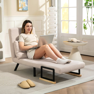 Sofá Cama de 1 Plaza Sofá Cama Plegable Tapizado en Borreguito con Respaldo Ajustable de 5 Niveles y Almohada Acolchada para Oficina Dormitorio Salón 63x73x81 cm Beige