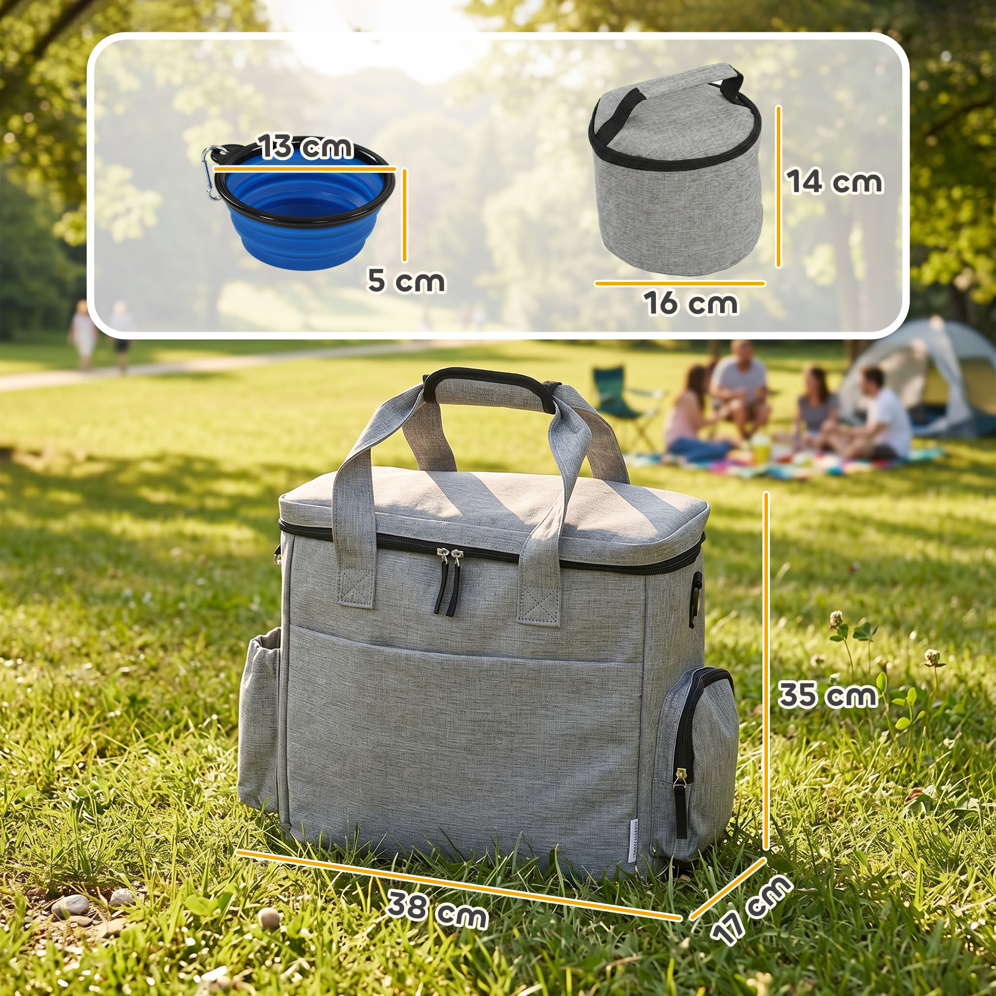 Sac à friandises et croquettes pour chien 2 paniers bol pliable silicone gris clair