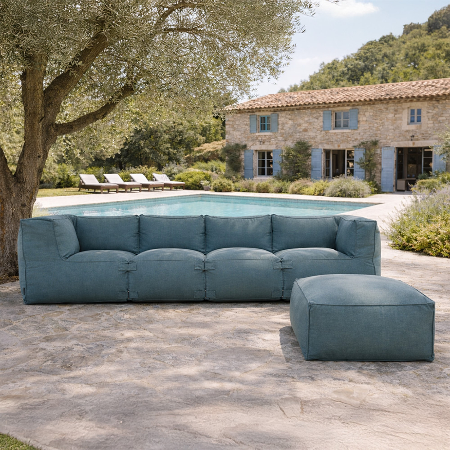 VERONE Salon de jardin modulable 5 places vert en tissu déperlant