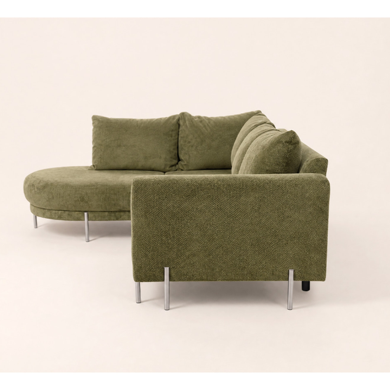 Gabin - Canapé d'angle gauche 5 places en velours texturé - Vert Kaki