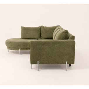 Gabin - Canapé d'angle gauche 5 places en velours texturé - Vert Kaki