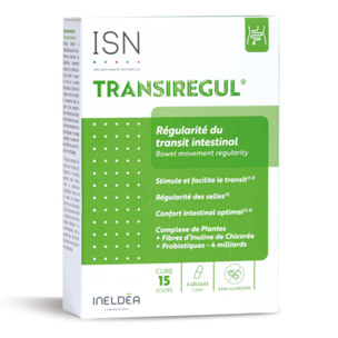 ISN - Transiregul - Complément alimentaire aux extraits de plantes - Contribue à la régularité des selles et à une meilleure digestion - Cure de 15 jours - 45 gélules végétales