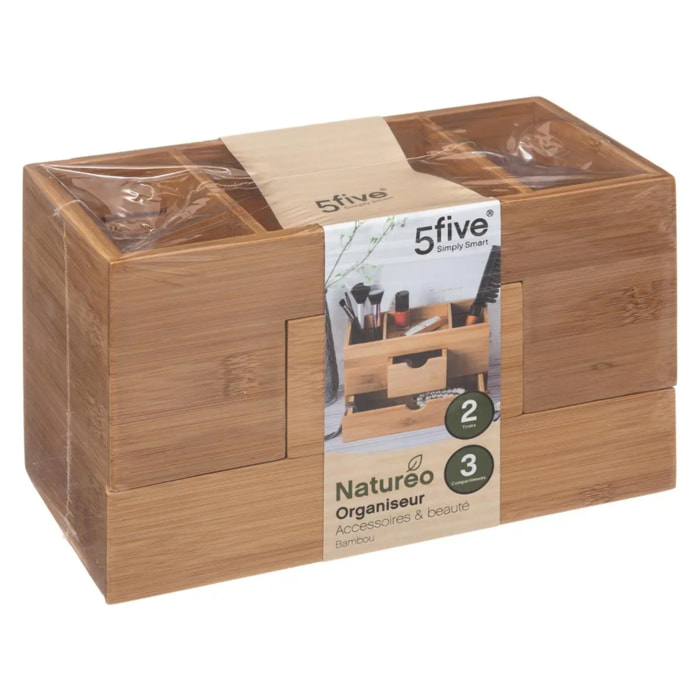 Organiseur 2 tiroirs/3 compartiements bambou