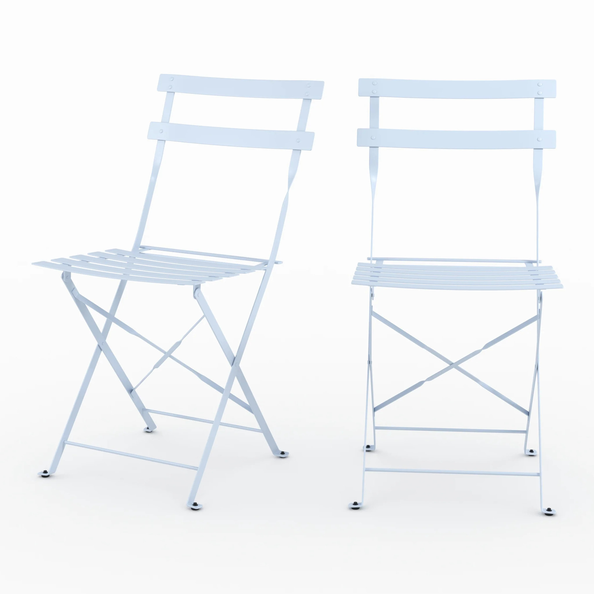 Lot de 2 chaises de jardin en métal bleu pastel, pliantes - Kayla