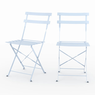 Lot de 2 chaises de jardin en métal bleu pastel, pliantes - Kayla