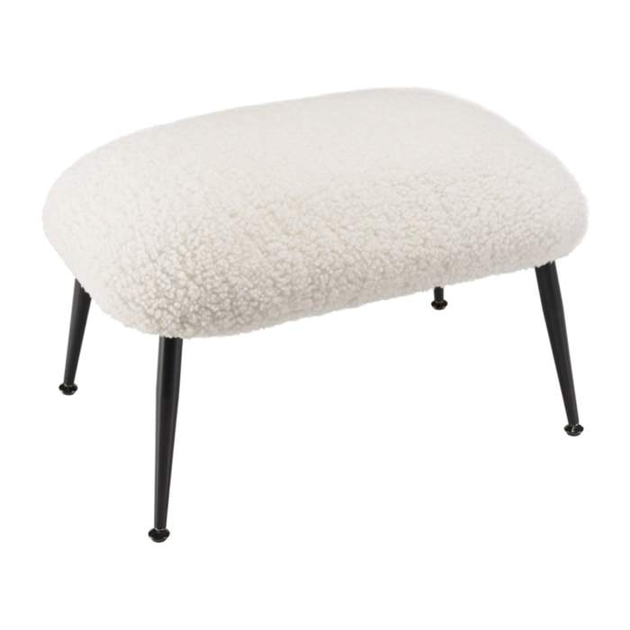 AGATHE - Tabouret cosy tissu bouclette blanc pieds métal noir
