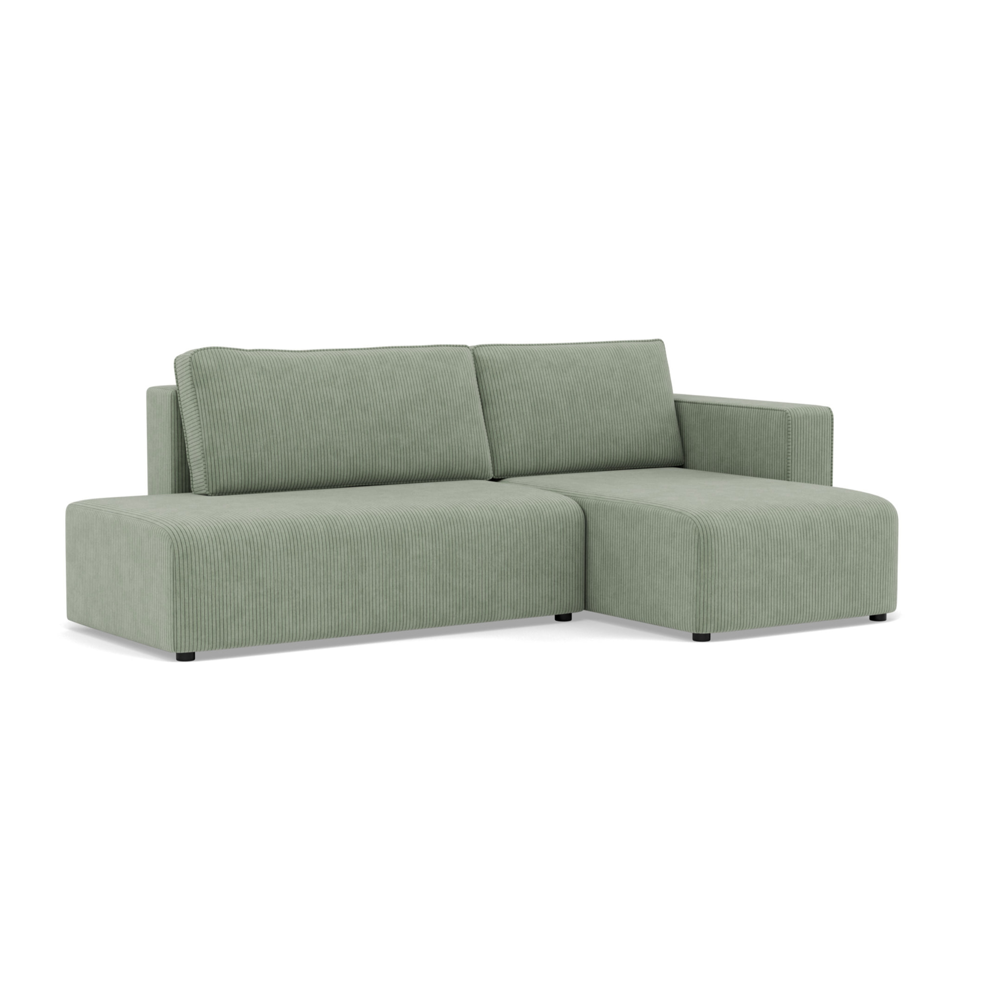 Topaze - canapé d'angle droit 4 places convertible avec coffre sans accoudoir en velours côtelé - Vert sauge