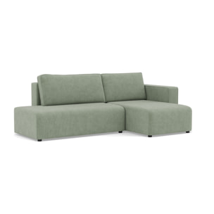 Topaze - canapé d'angle droit 4 places convertible avec coffre sans accoudoir en velours côtelé - Vert sauge