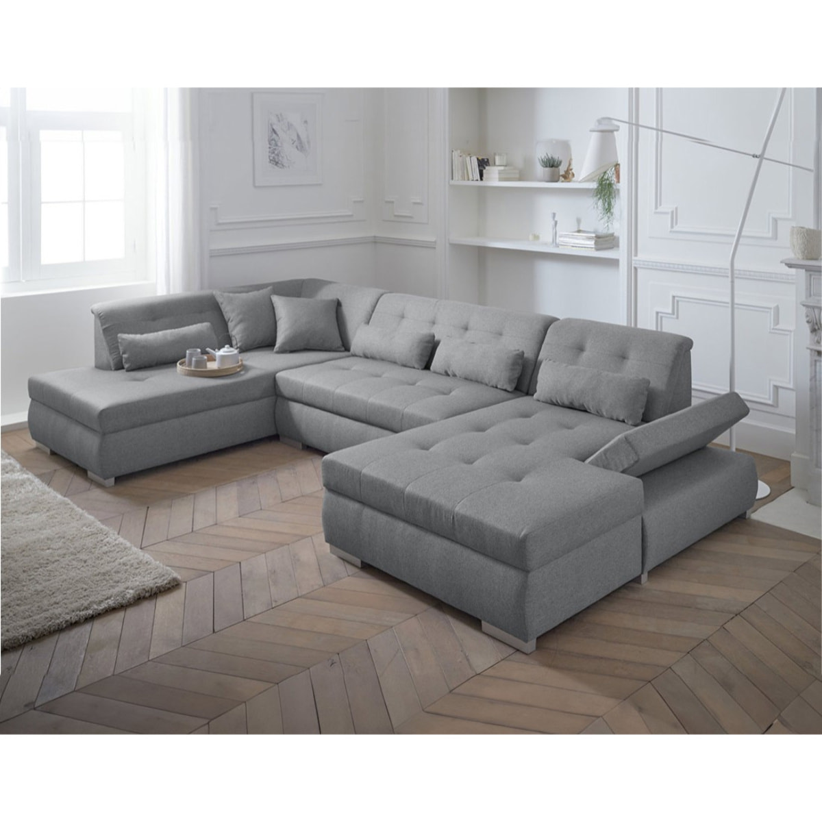 Vermont - canapé panoramique d'angle gauche - 7 places - XXL - Gris clair