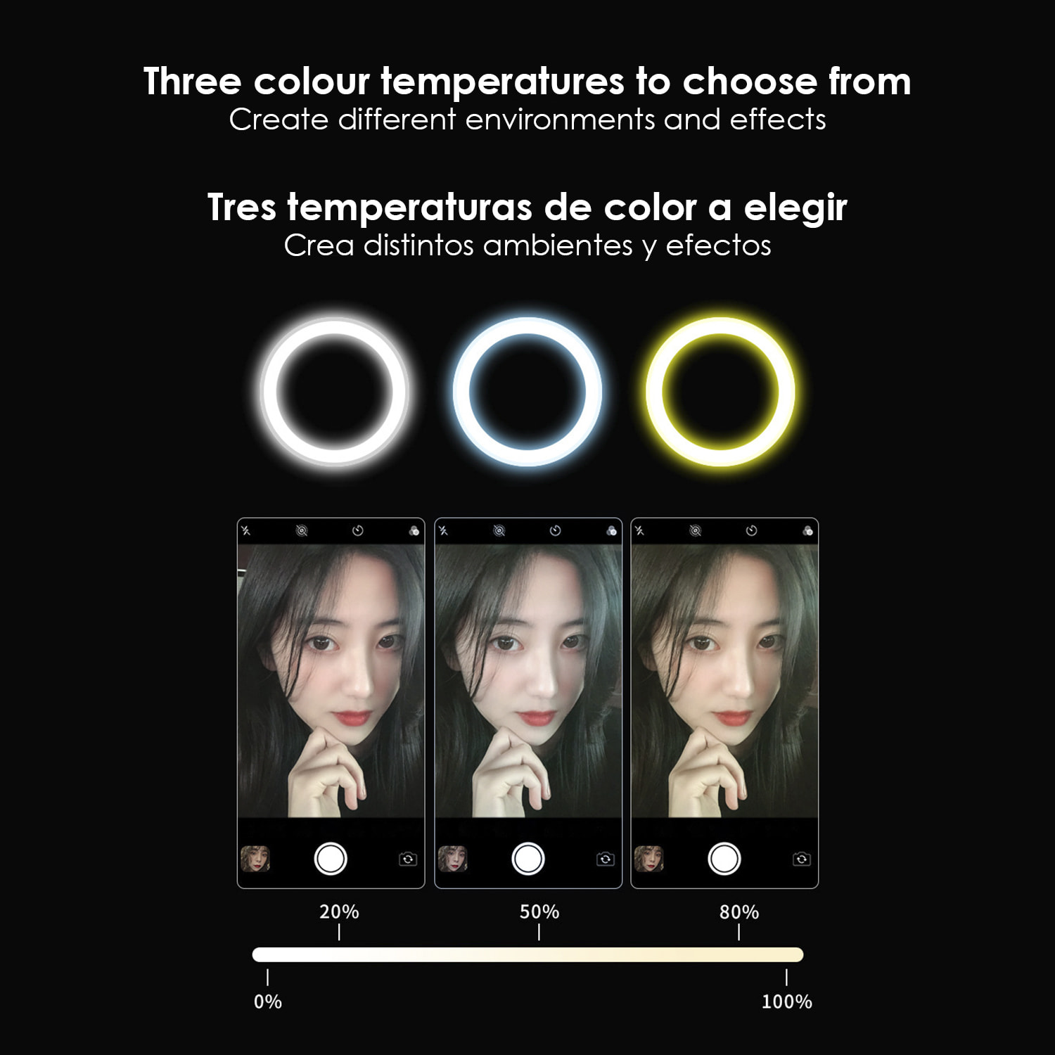 Anello luminoso a LED da studio da 10,8 pollici, pieghevole ed estensibile con supporto per smartphone.
