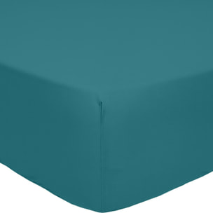 Drap housse 100% percale de coton 80fils uni - bleu emeraude