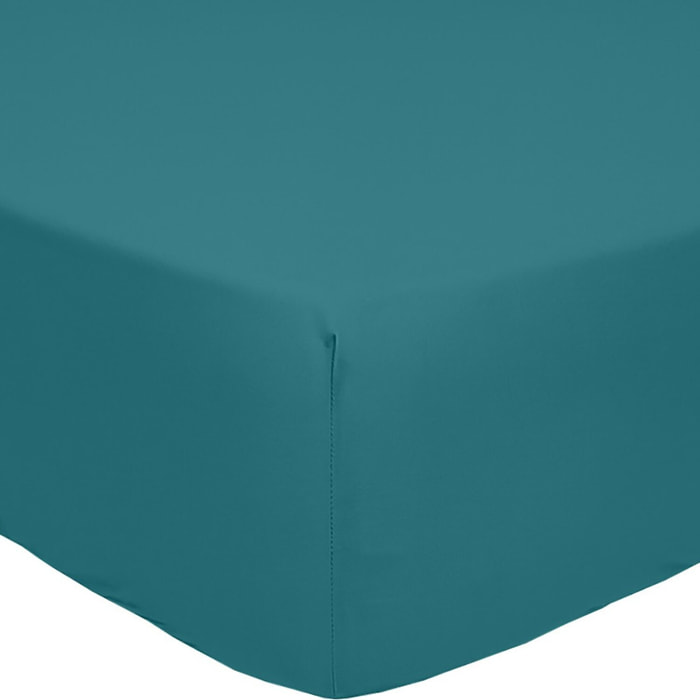 Drap housse 100% percale de coton 80fils uni - bleu emeraude