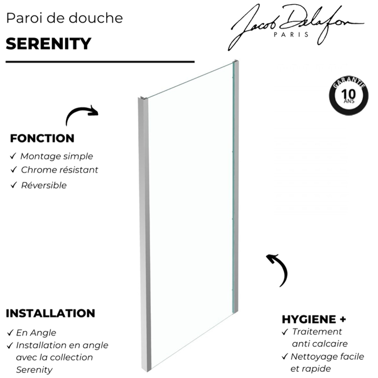 Paroi douche latérale Serenity, 90 cm