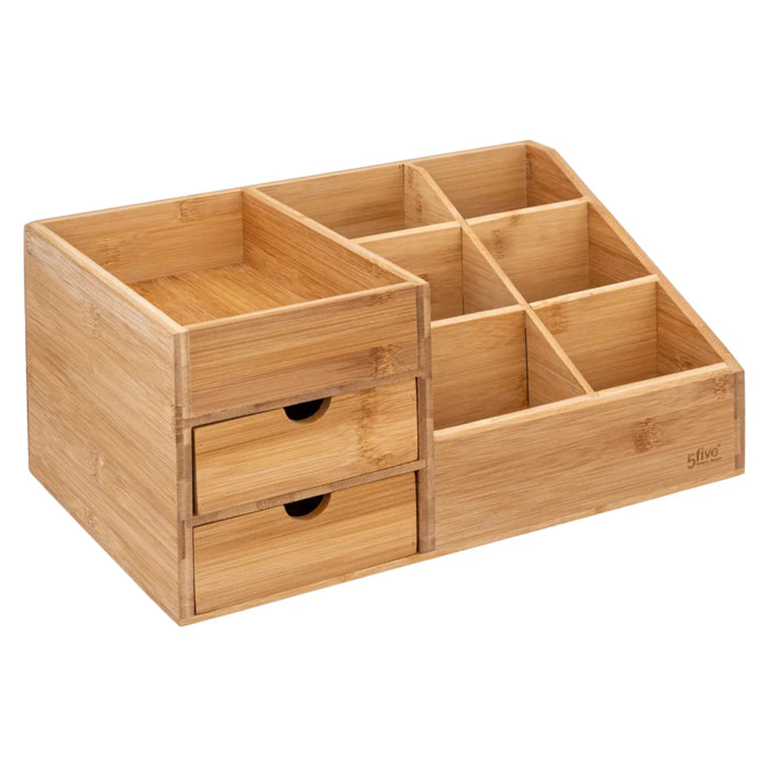 Organiseur 2 tiroirs/6 compartiments bambou