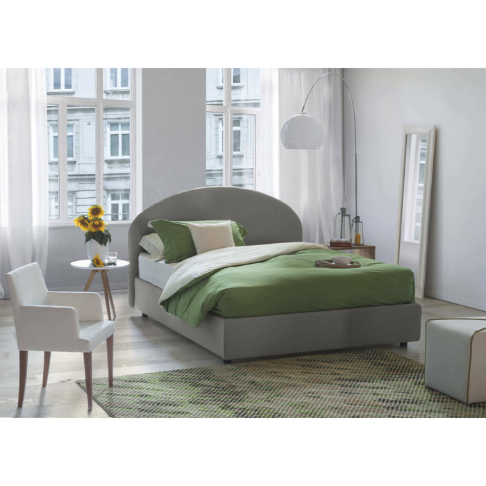 Letto piazza e mezza Connie, Letto contenitore con rivestimento in tessuto, 100% Made in Italy, Apertura frontale, con materasso Cm 120x190 incluso, Grigio