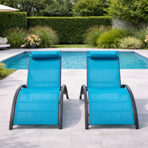 Lot de 2 transats ajustables gris et bleu MEDAN