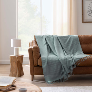 Plaid coton à franges grand format - Sauge