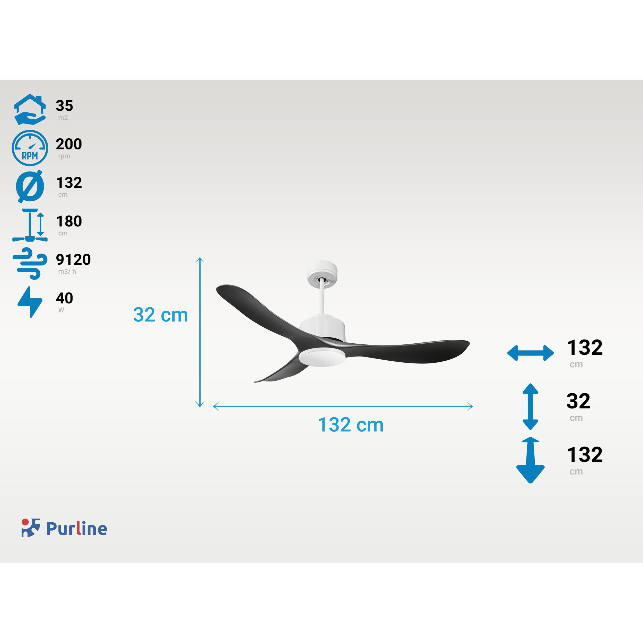 Ventilateur de plafond ø132 cm avec Wifi Réversible Hypersilence 40   W Blanc