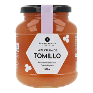 PLANETA HUERTO | Miel Cruda de Tomillo 500 gr, Miel Artesanal 100% Natural de Origen España - Miel Cruda Sin Filtrar ni Pasteurizar, Alta Concentración de Néctar de Tomillo para una Nutrición Saludable