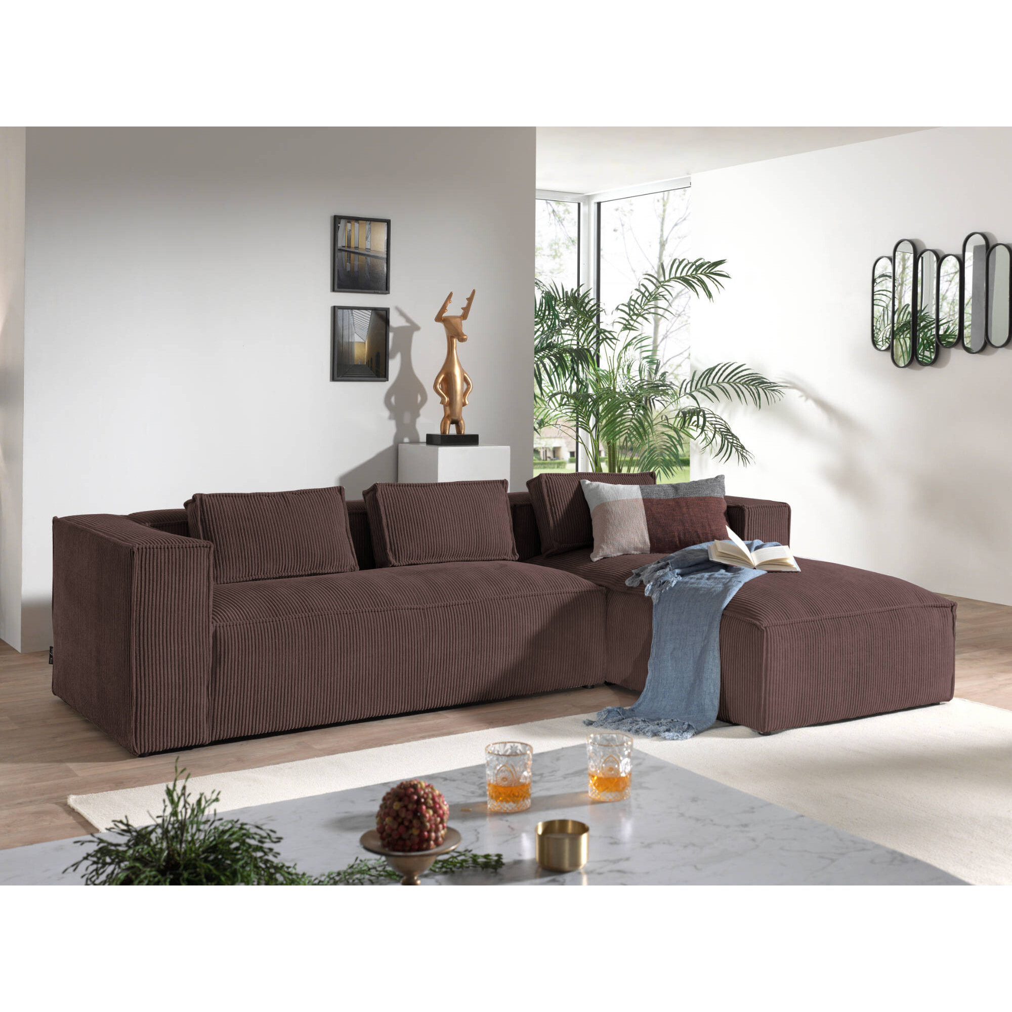 Stella - canapé d'angle droit en velours côtelé - 4 places -style contemporain - Marron