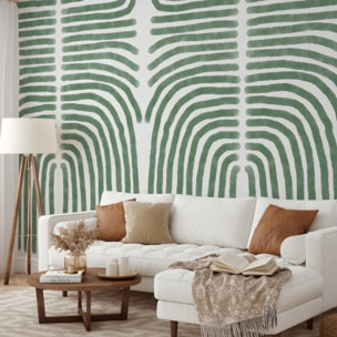 Carta da Parati Boho Astratta Verde e Bianca