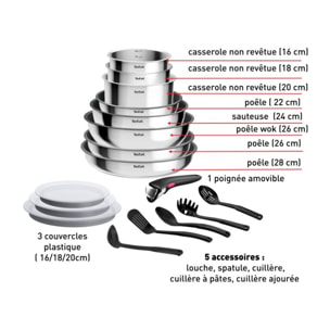 Batterie de cuisine TEFAL Cook Eat 17pcs Ingenio Inox