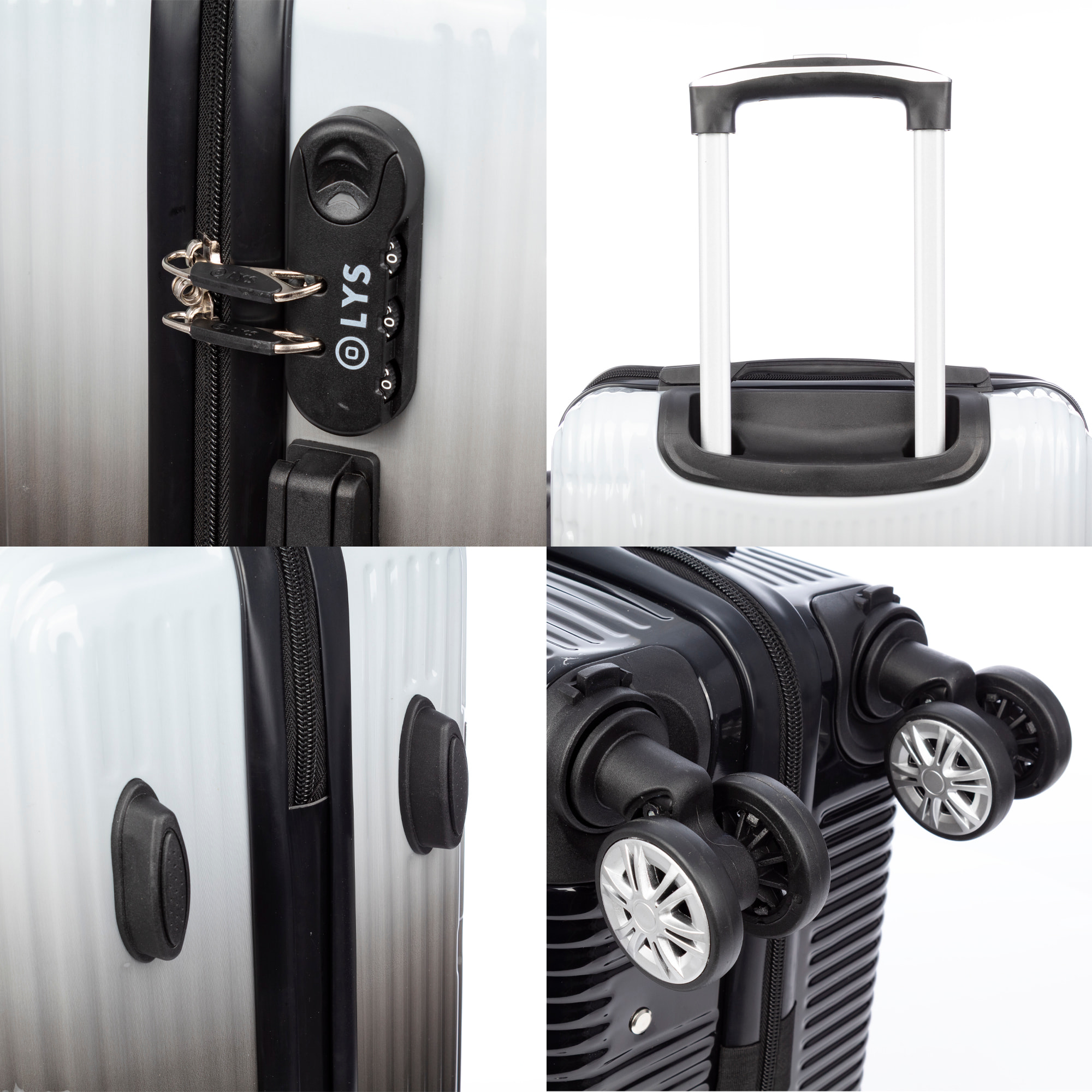 Valigia da cabina trolley in PP resistente alla rottura. Serratura a combinazione, 4 ruote doppie removibili e girevoli a 360°.