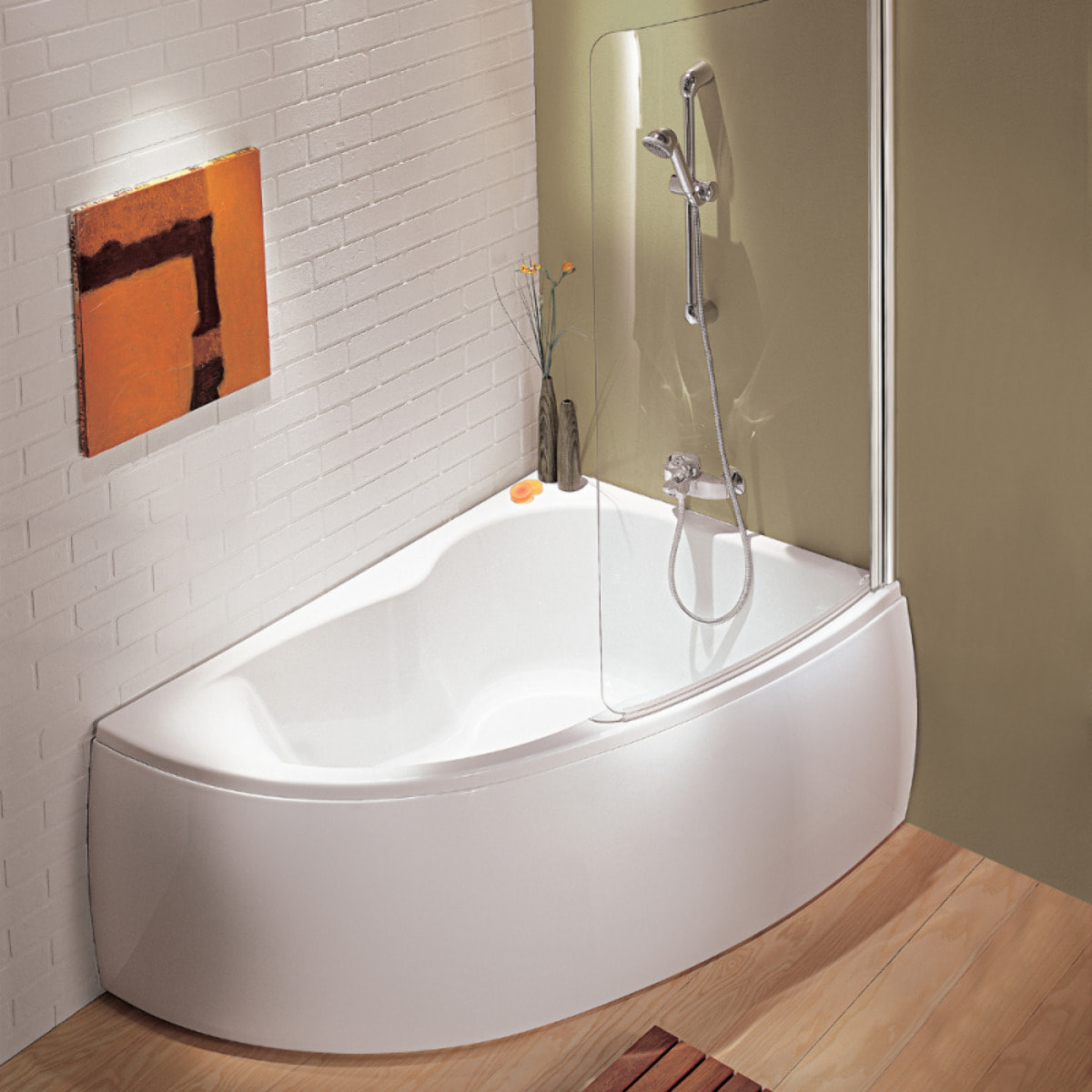 Pack baignoire d'angle 150 x 100 cm Micromega Duo version droite  + tablier de baignoire