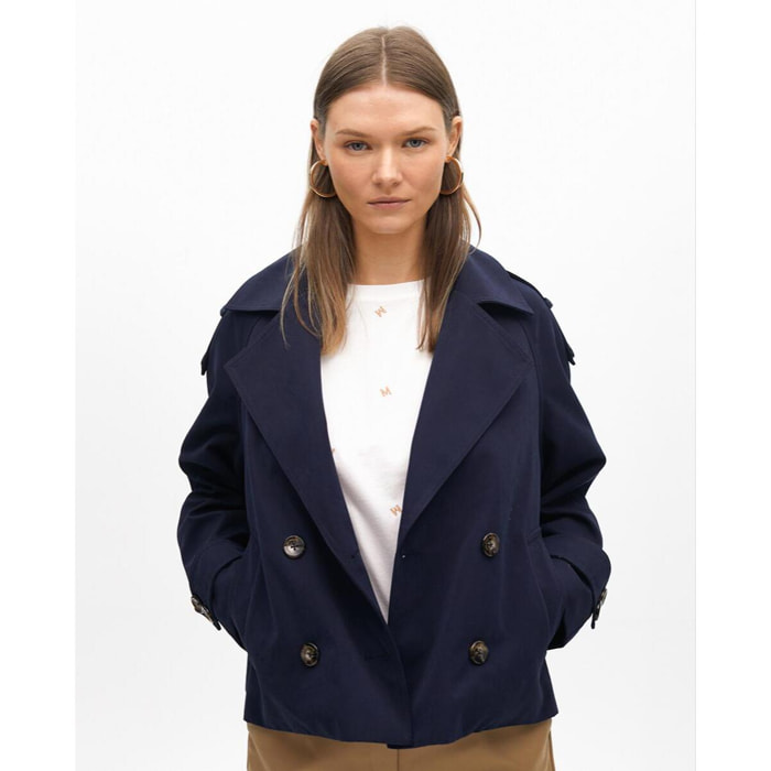 Trench corto in sarga doppiopetto