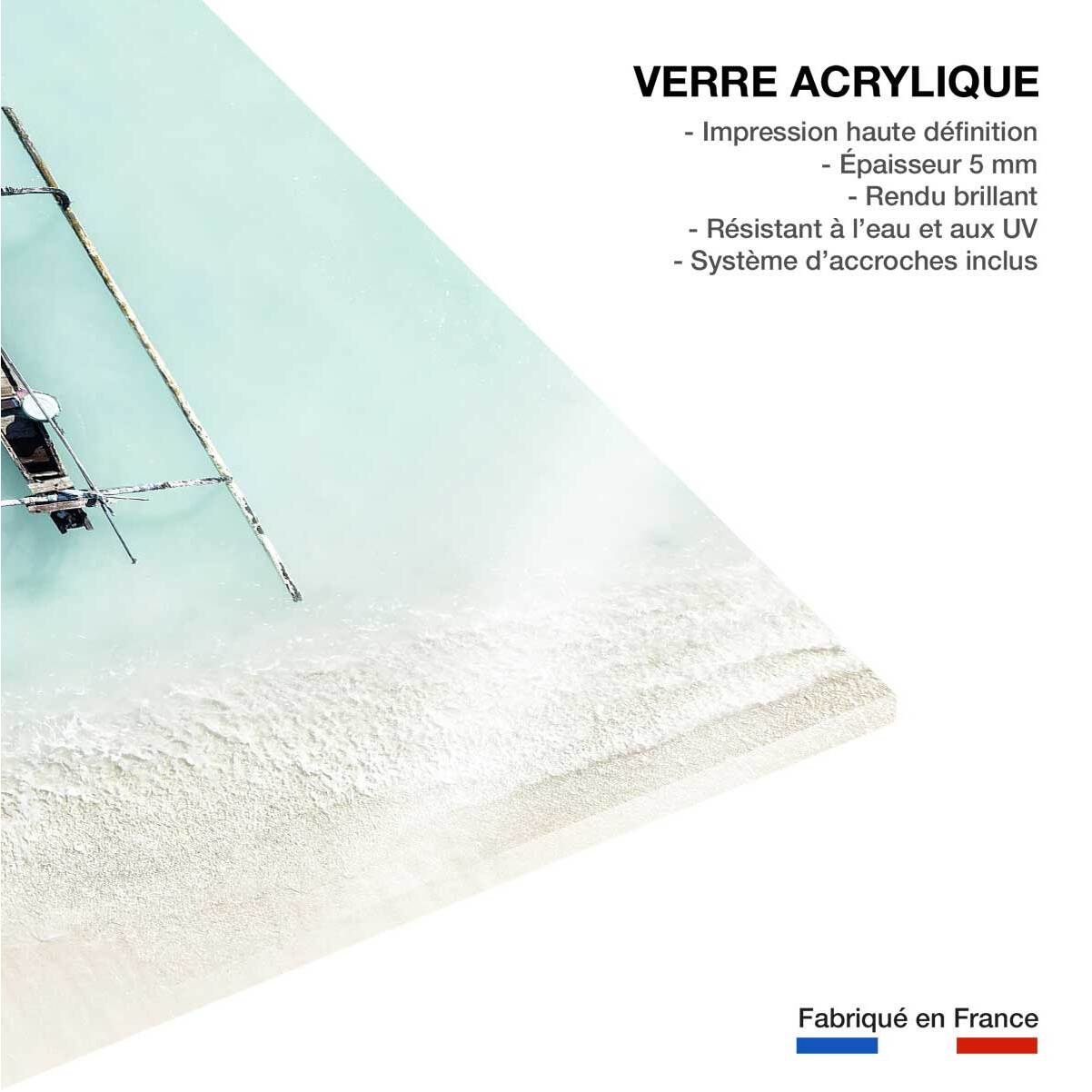 Tableau vacances lagon bleu et pirogue  Tableau plexiglas