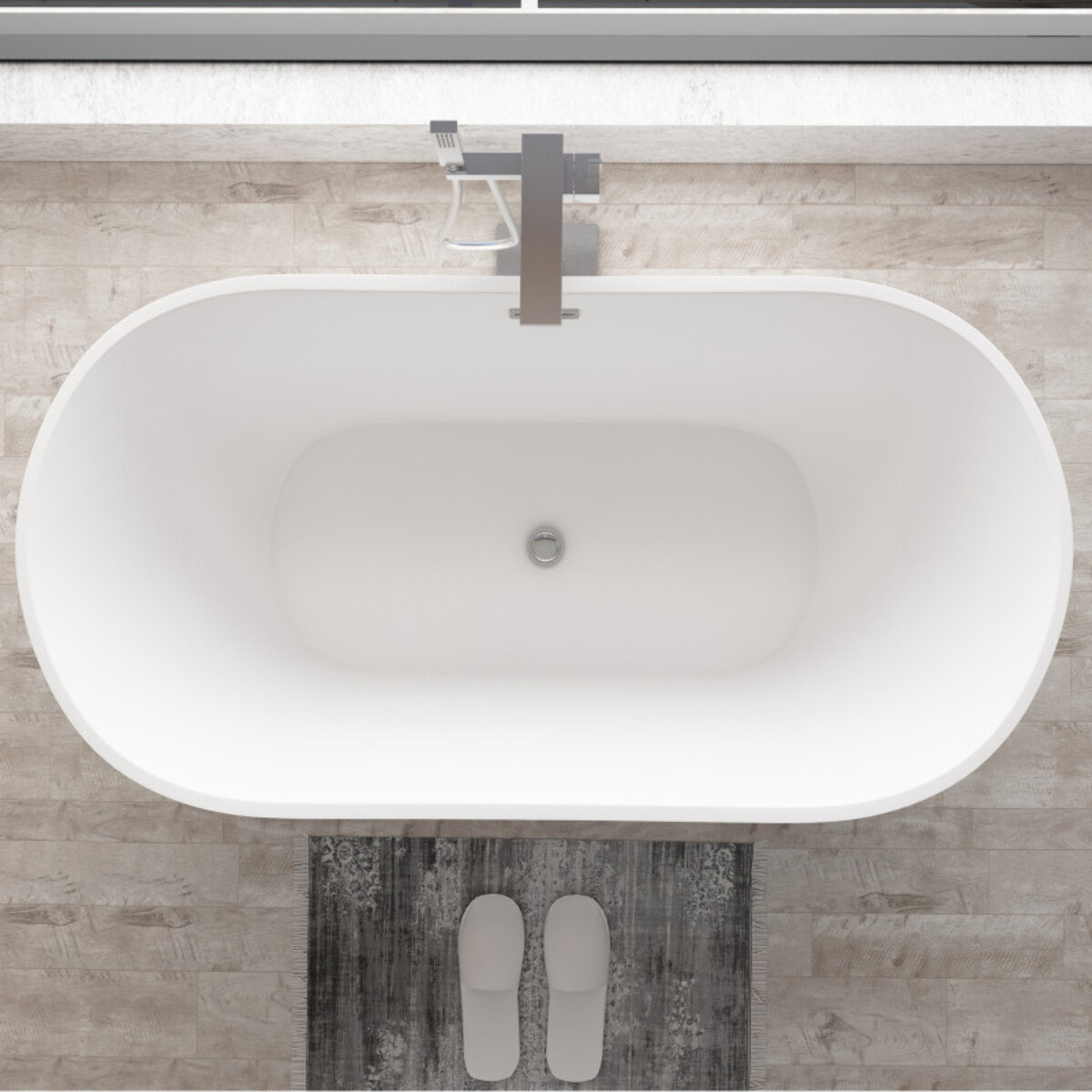 MSV - Corbin Baignoire Îlot Ovale 170 cm en Acrylique Blanc Brillant, Baignoire Compacte 1 Place avec Vidage Central et Trop-plein Blanc