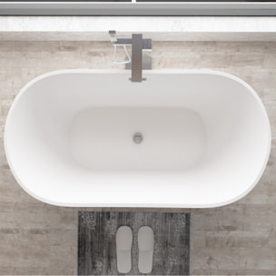 MSV - Corbin Baignoire Îlot Ovale 170 cm en Acrylique Blanc Brillant, Baignoire Compacte 1 Place avec Vidage Central et Trop-plein Blanc