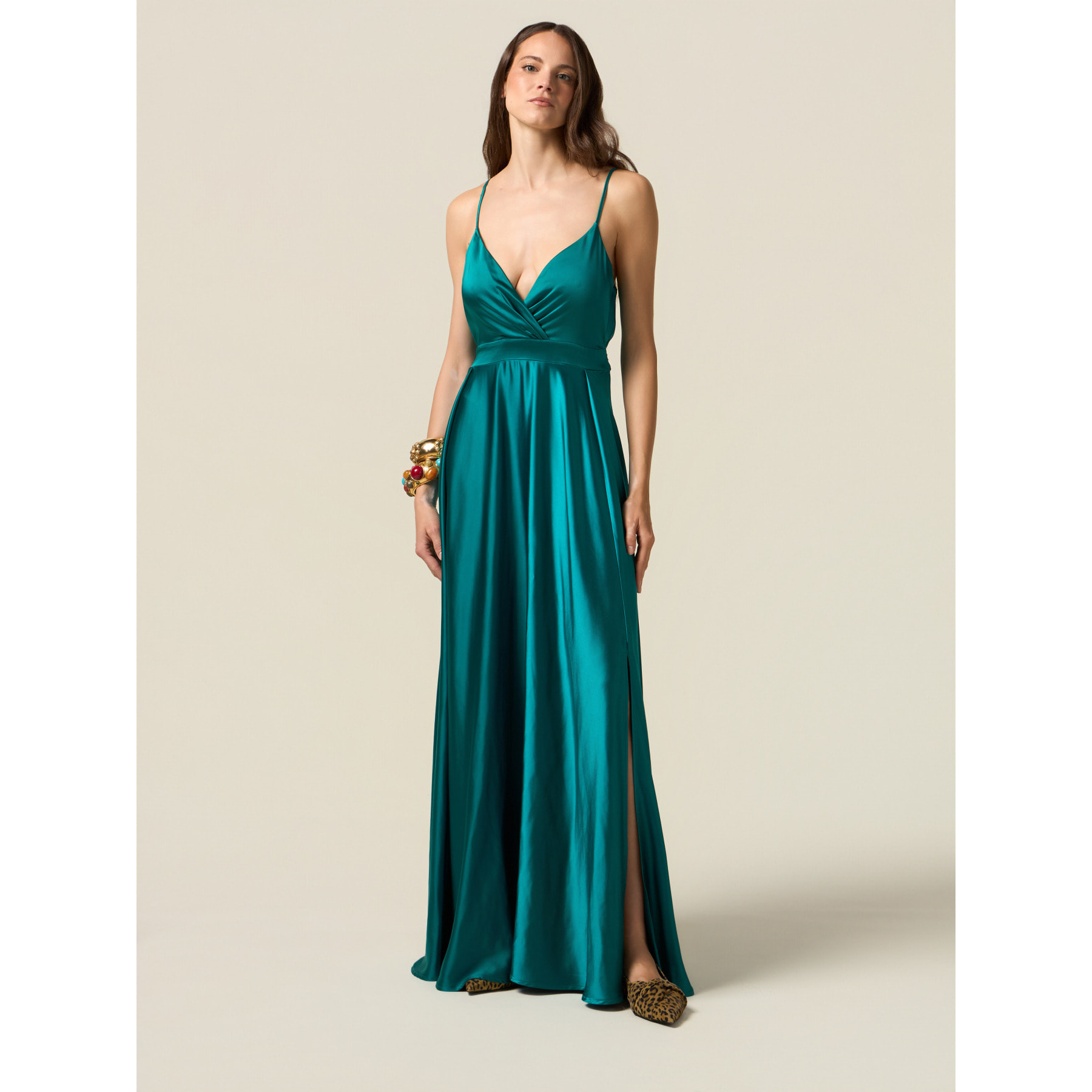 Oltre - Vestido largo de satén - Petrol Blue