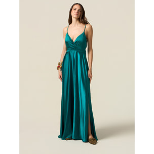 Oltre - Vestido largo de satén - Petrol Blue