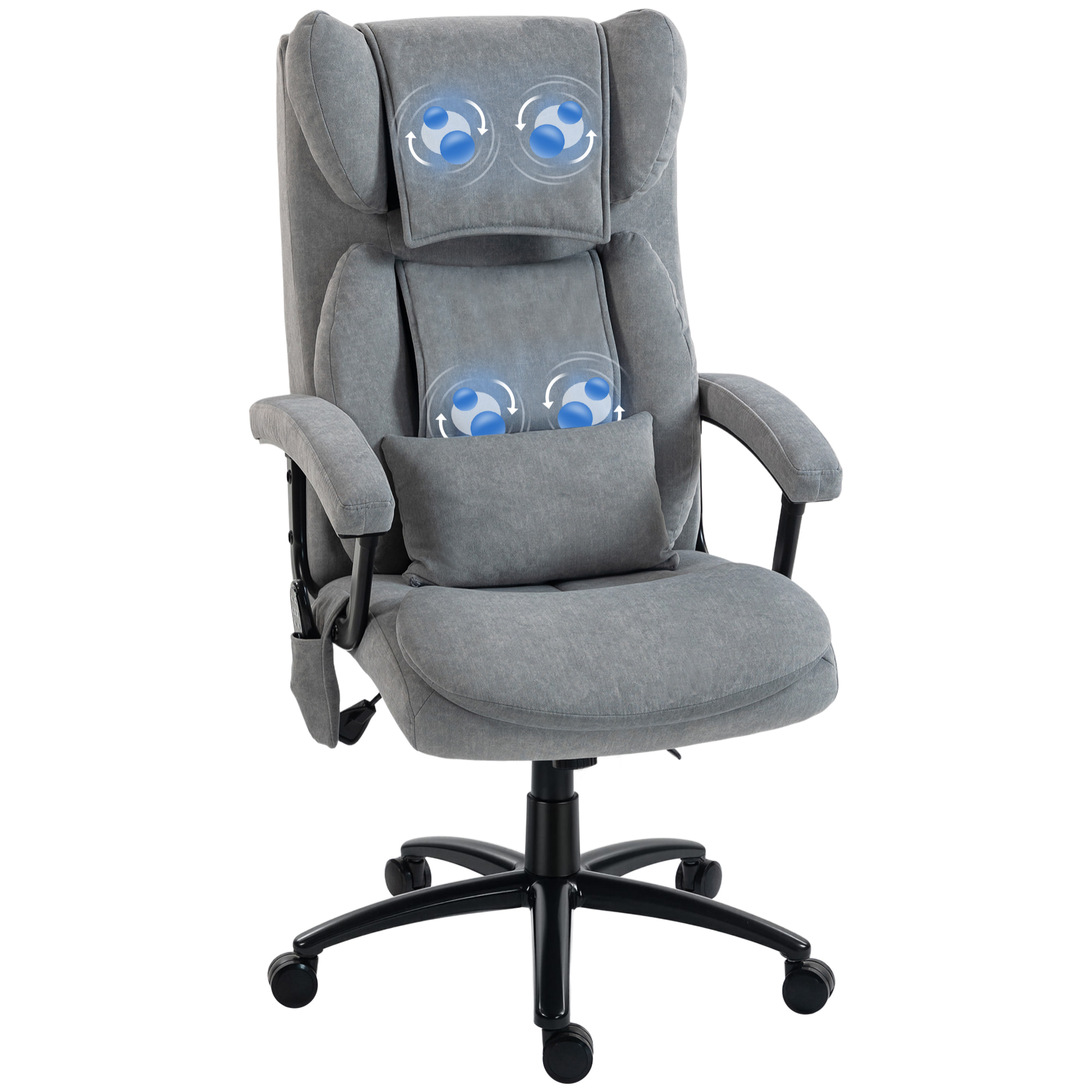 Silla de Oficina con Masaje de Amasamiento de 4 Puntos, Silla de Escritorio con Respaldo Alto, Altura Ajustable, Asiento Amplio, Cojín Lumbar, Basculante, Tapizada en Terciopelo, Gris