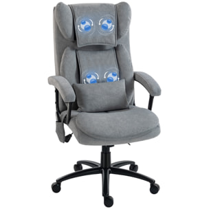 Silla de Oficina con Masaje de Amasamiento de 4 Puntos, Silla de Escritorio con Respaldo Alto, Altura Ajustable, Asiento Amplio, Cojín Lumbar, Basculante, Tapizada en Terciopelo, Gris