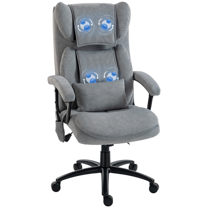 Silla de Oficina con Masaje de Amasamiento de 4 Puntos, Silla de Escritorio con Respaldo Alto, Altura Ajustable, Asiento Amplio, Cojín Lumbar, Basculante, Tapizada en Terciopelo, Gris