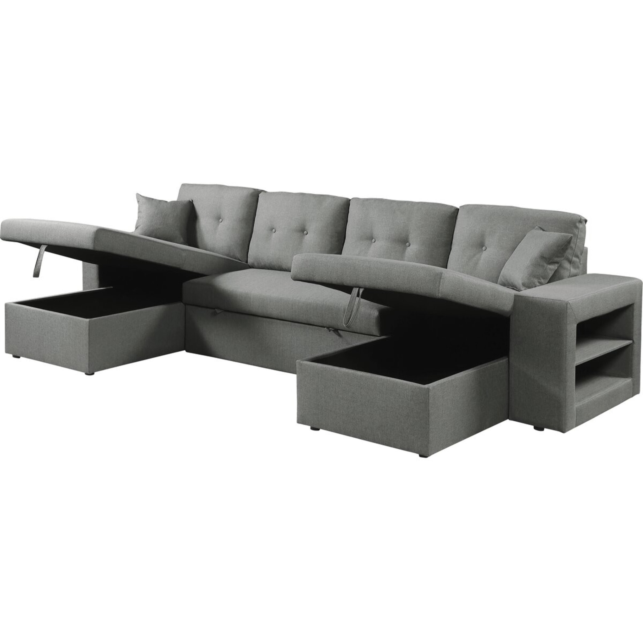 Canapé d'angle panoramique convertible en tissu "Axel" - 4 places - Gris