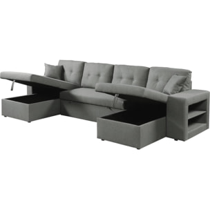 Canapé d'angle panoramique convertible en tissu "Axel" - 4 places - Gris