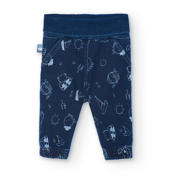 PantalÃ³n denim niÃ±o reciÃ©n nacido estampado, azul marino