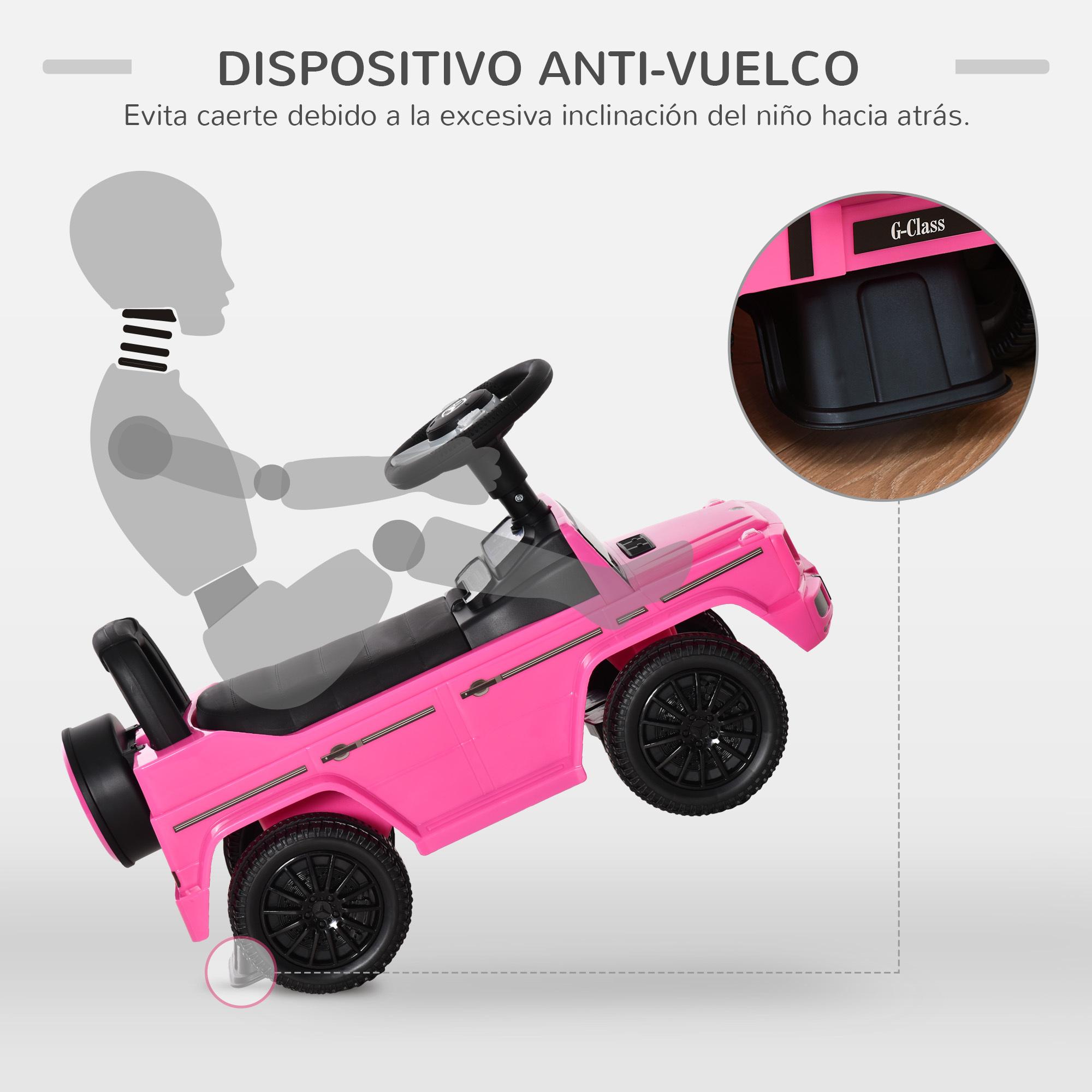 Correpasillos para Bebés de 12 a 36 Meses Coche Correpasillos Licencia Mercedes G350 con Compartimento de Almacenaje y Volante Carga 25 kg 62,5x28,5x45 cm Rosa