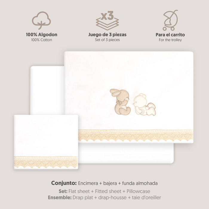 Triptico Coche Oso Tumbado Conejito Bco/Beig