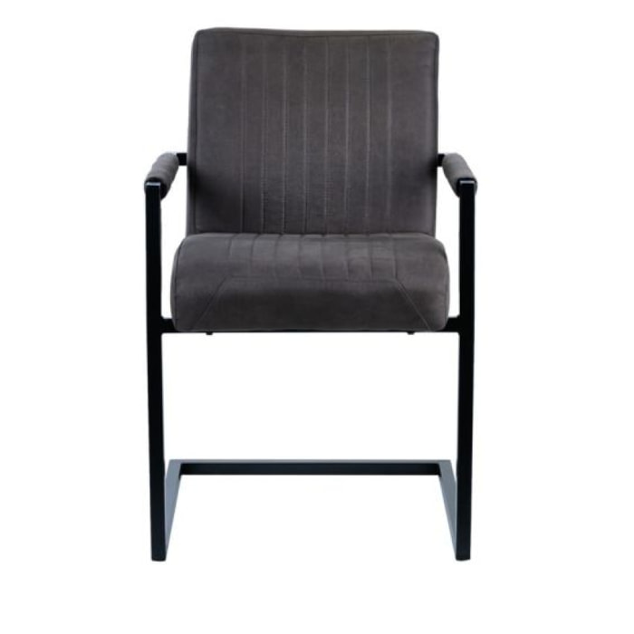 Chaise avec accoudoirs gris et pieds luge en métal noir - TOMMY