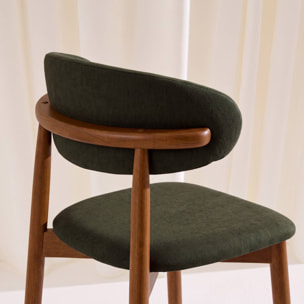 Tabouret de bar bois d'hévéa noyer et tissu chenille (lot de 2)  PAOLA