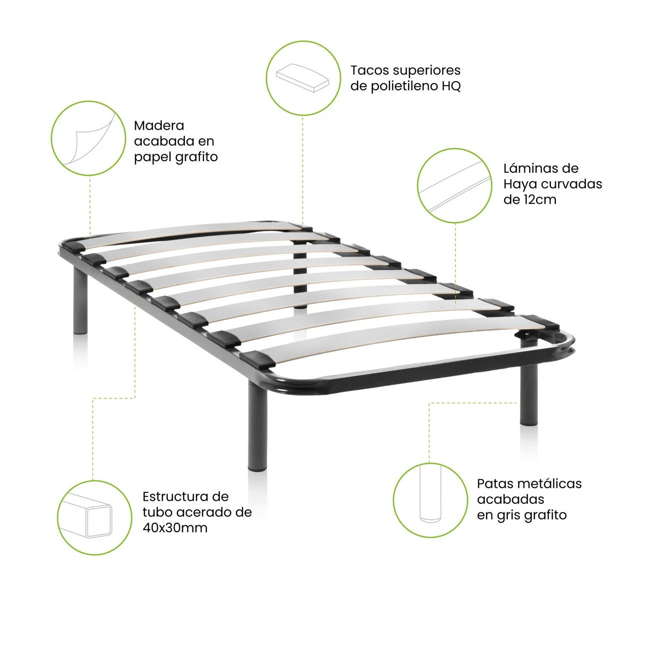 Somier láminas RX Graphite - Con patas