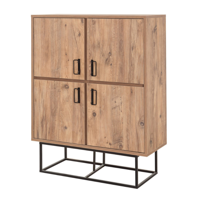 MEXICO - Buffet industriel en bois et métal - 4 portes - 8 rangements