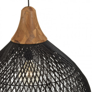 ALIDA - Suspension 'cloche' 68x68cm en rotin couleur noire et teck